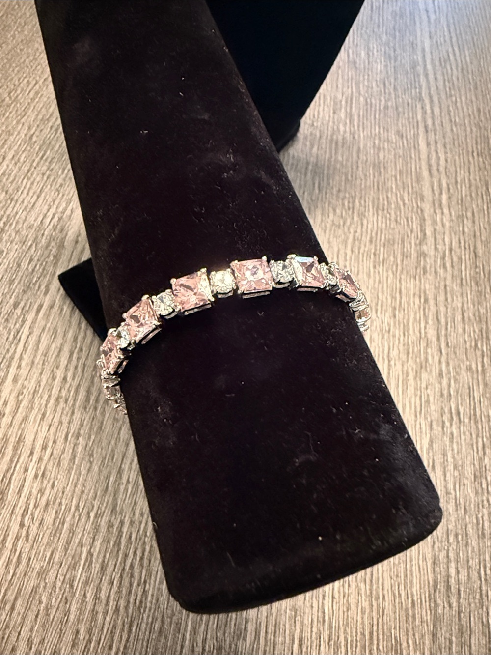 Avon Silver-Tone Bracelet with Pink Square Stones
